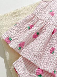 SHEIN Playful Pals 2件組女嬰幼兒/新生兒 0-3歲 春夏休閒日常可愛度假條紋蝴蝶結圖案背心上衣+短褲套裝 - 彩色 - 查看 6