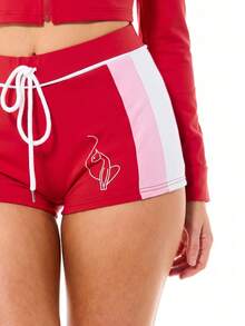 BABYPHAT Shorts deportivos de jersey con diseño de paneles de bloques de color y cintura con cordón - Rosa Fucsia - Ver 5