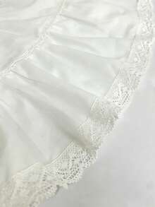 SHEIN Franclia V領百褶蕾絲拼接波點女款上衣 荷葉袖無袖上衣 適合外出與度假 夏季上衣 - 白色 - 查看 8