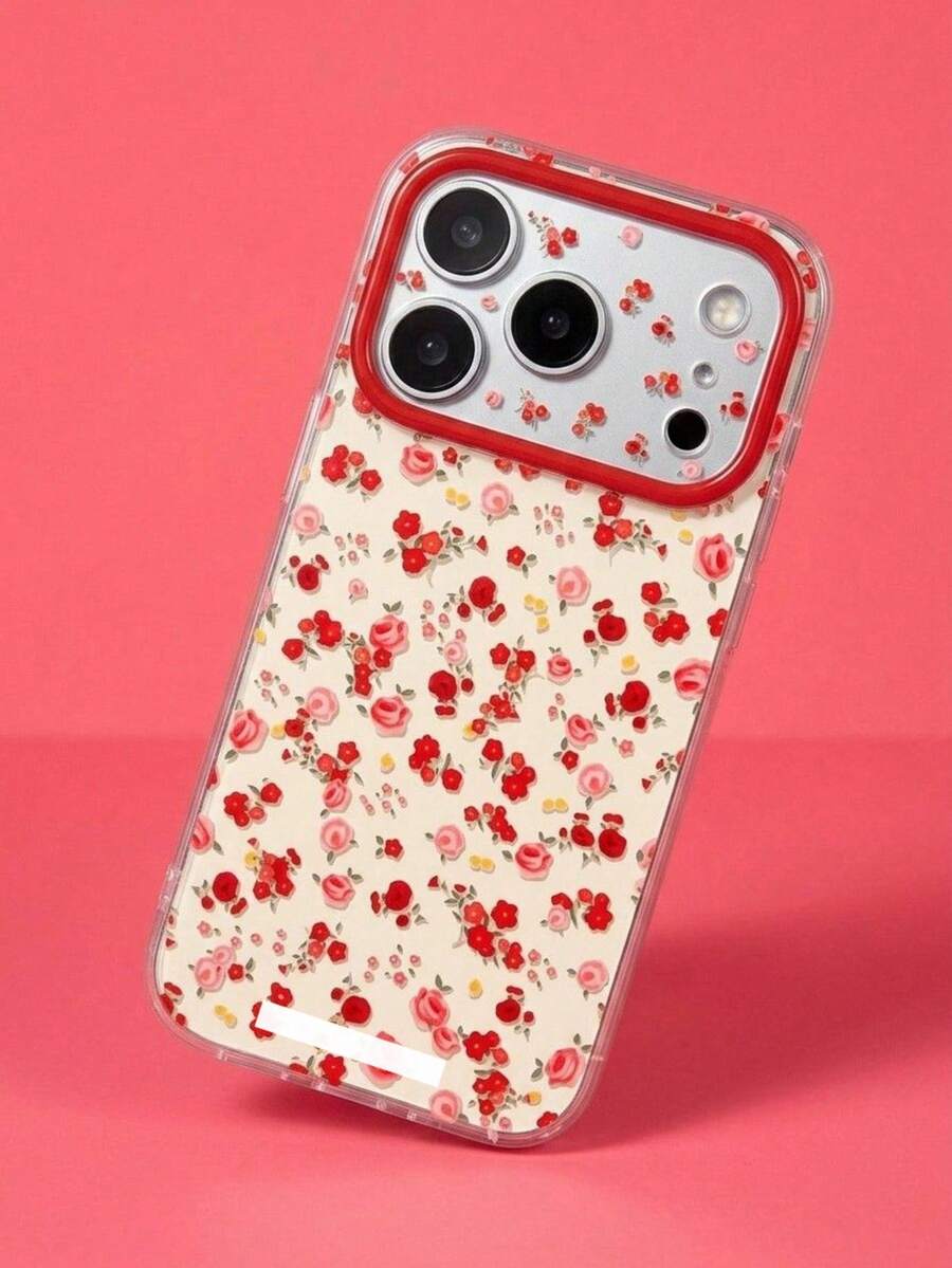 ShellaStory Elegant Romantic Full Screen Red Rose Flower Pattern Phone Case Compatible With IPhone 17 Pro Max 17 Pro 17 16 Pro Max 16 Pro 16 15 Pro Max 15 Pro 15 14 Pro Max 14 Pro 14 13 Pro 13 Pro Max 13 Fashion Floral Shockproof Protective Cover - Rose Red - View 1