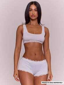 MUSERA Lace Trim Fitted Low Rise Mini Shorts Coord Bottoms Only Cute Sexy Daily Everyday Underwear Lingerie Spring Summer Vacation Essential - White - View 2