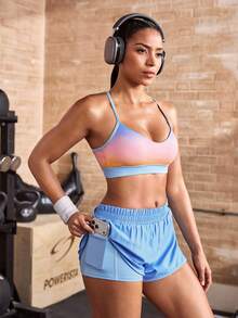 Powerista Ensemble de sport pour femmes avec top licou imprimé dégradé & short - Bleu azur - Voir 5