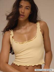 MUSERA Butter Yellow Lettuce Hem Ruffled Edge Bow Trim Cami Tank Top Only Daily Lingerie Sexy Cute Underwear Pajama Muse In Her Era - Yellow - View 2