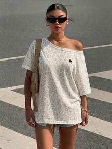Muchica Plus Size Leopard Print Knight Graphic Casual Daily Summer T-Shirt - Multicolor - View 4