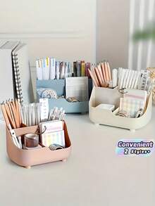 1PC Large Capacity Durable Plastic 5 Compartment Multipurpose Space Saving Tabletop Storage Box Solid Color Minimalist Design For Desk Office Bedroom Vanity Makeup Jewelry Stationery Small Items Organization Home Declutter Must Have - View 1