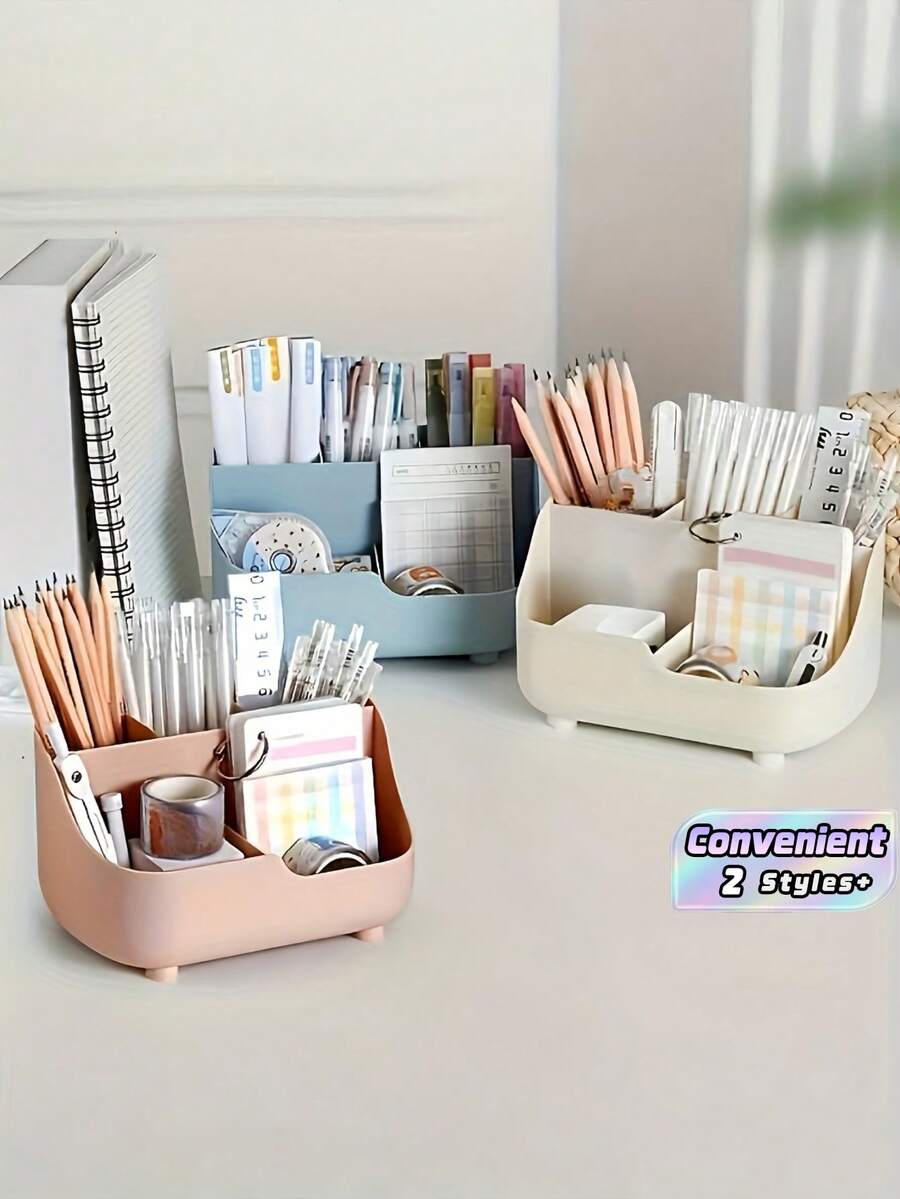 1PC Large Capacity Durable Plastic 5 Compartment Multipurpose Space Saving Tabletop Storage Box Solid Color Minimalist Design For Desk Office Bedroom Vanity Makeup Jewelry Stationery Small Items Organization Home Declutter Must Have - View 1