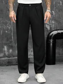 SLATEMANN Men's Solid Color Casual Versatile Daily Travel Long Pants With Pockets - Black - View 6