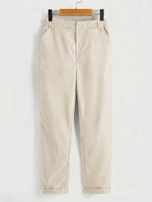 Pantalones largos de unicolor con bolsillo, casuales y versátiles para uso diario, para niño preadolescente - Albaricoque - Ver 1