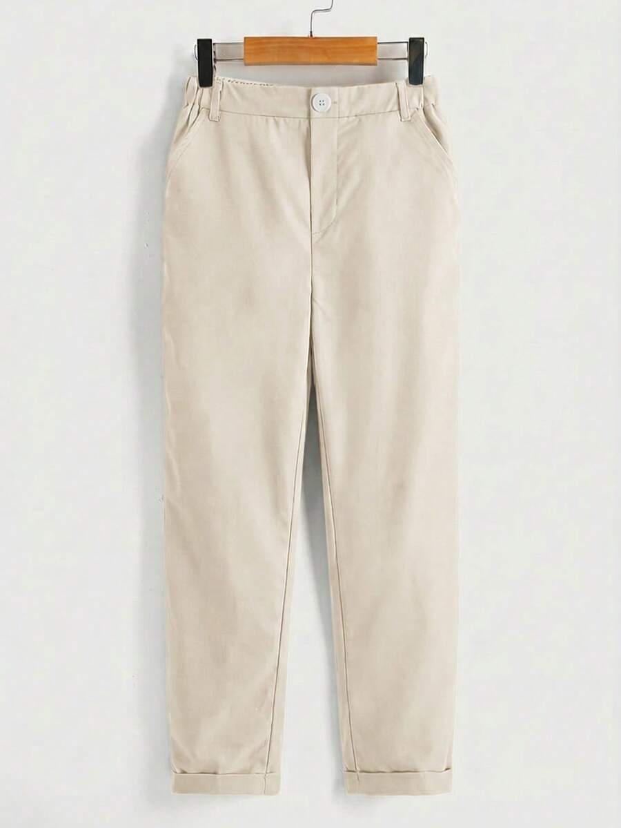 Pantalones largos de unicolor con bolsillo, casuales y versátiles para uso diario, para niño preadolescente - Albaricoque - Ver 1