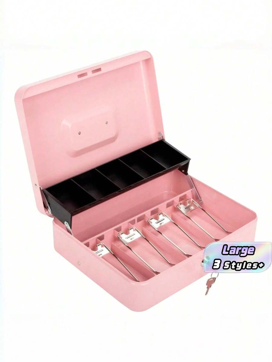1Pc, Big Size Locking Cash Box Money Tray With 2 Keys, Drawer, Lock Box For Office Business, Box, Saving Money Bank, Metal Material Lock Box, Back To School Gift, 11.8L X 9.5W X 3.5H Inches, Festival,Halloween Decor Back To School - 1PC - View 1