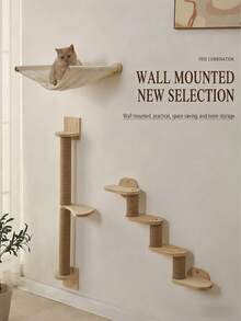 1/3PCS WallMounted CompactSize NaturalWood Durable Sturdy ScratchResistant EasyDIY HempRope Wrapped YellowRope NaturalColor CatScratchingPost WallStand For LivingRoom Bedroom Office CatLover PetOwner HomeDecor Housewarming - Apricot - View 8
