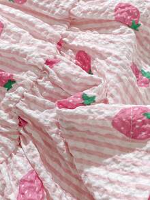 SHEIN Playful Pals 2件組女嬰幼兒/新生兒 0-3歲 春夏休閒日常可愛度假條紋蝴蝶結圖案背心上衣+短褲套裝 - 彩色 - 查看 8