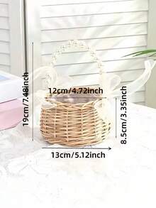 1/2PCS Handmade Pearl Beaded Princess Flower Basket Rattan Woven Storage Basket Handheld Bouquet Basket Handcrafted Home Wedding Party Decor Gift For Her Valentine Birthday - Multicolor - View 8