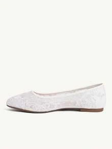 CUCCOO CHICEST 女款圓頭平底鞋 米色蕾絲網布輕便舒適簡約優雅透氣通勤日常百搭平底鞋 - 2025網-9白色7# - 查看 4