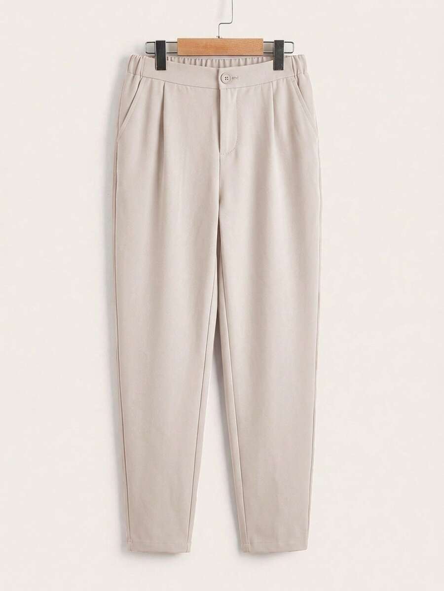 Tween Boy Solid Color Casual Versatile Daily Wear Long Pants - Apricot - View 1