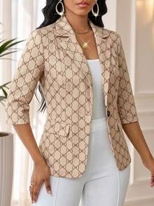 SHEIN Lady Blazer con estampado de lazo talla grande - Multicolor - Ver 3