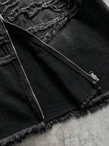 AXEPEAK 男士黑色拉鍊貼花刺繡上衣 - 黑色 - 查看 6