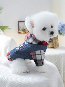 PETSIN 1件寵物外套，刺繡字母款，適合貓狗穿著的藍色休閒服，適用於早秋天氣散步穿著 - 藍色 - 查看 10