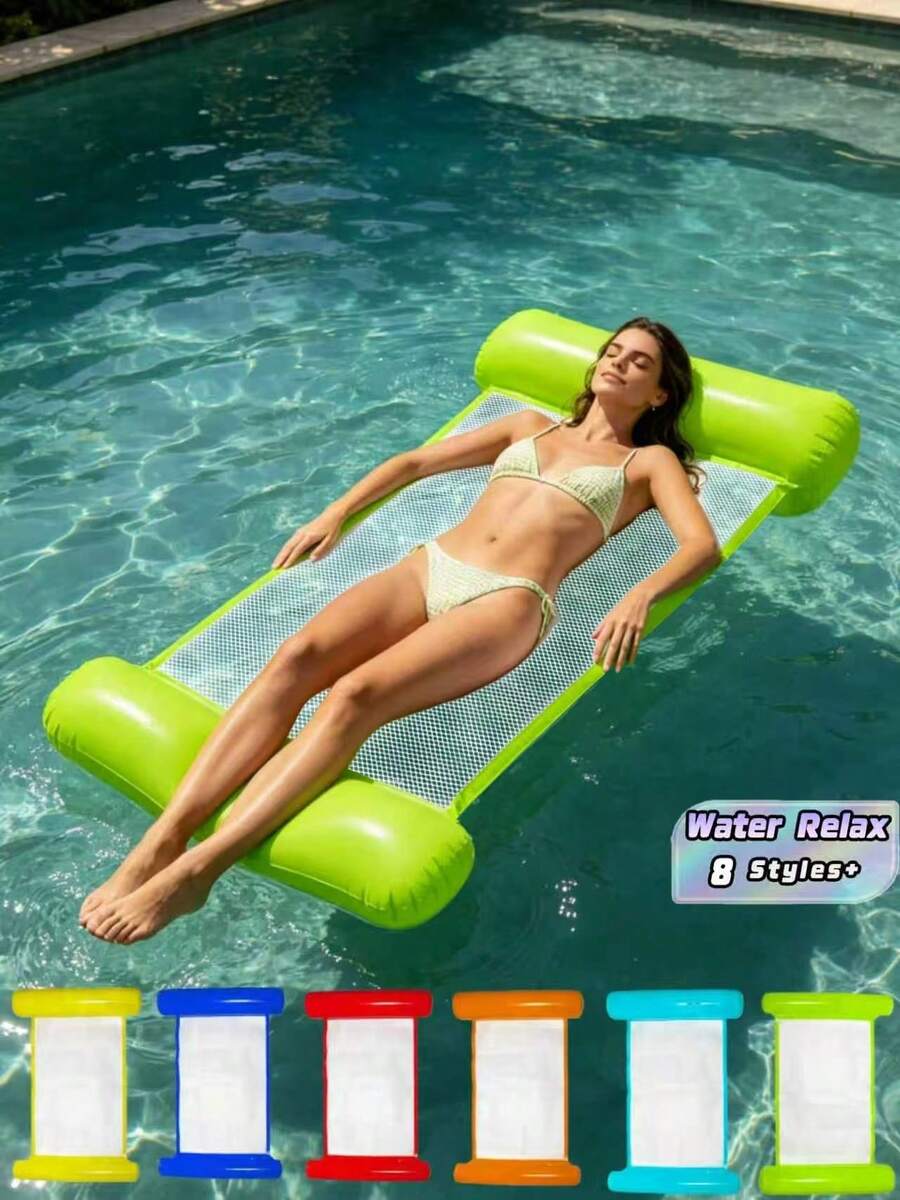 Inflatable Float Bed Double Tube PVC Lounge Mat, Pool Beach Lake Lounger For Relaxation Sunbathing, Summer Water Party Outdoor Fun, Portable Roll Up Easy Inflate, Pump Not Included - Double-tube Solid Color Floating Bed - View 1