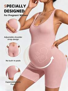 SHEIN Maternity Solid Color Camisole Style Athletic Romper - Pink - View 4