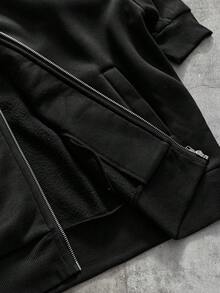 AXEPEAK 男士水鑽長袖拉鍊休閒運動衫 - 黑色 - 查看 4