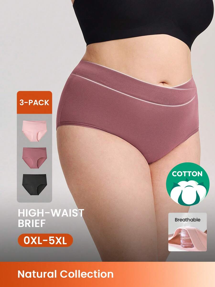 LUVLETTE Plus 3件組棉質高腰內褲女款內衣套裝-馬卡龍色 - 彩色 - 查看 1