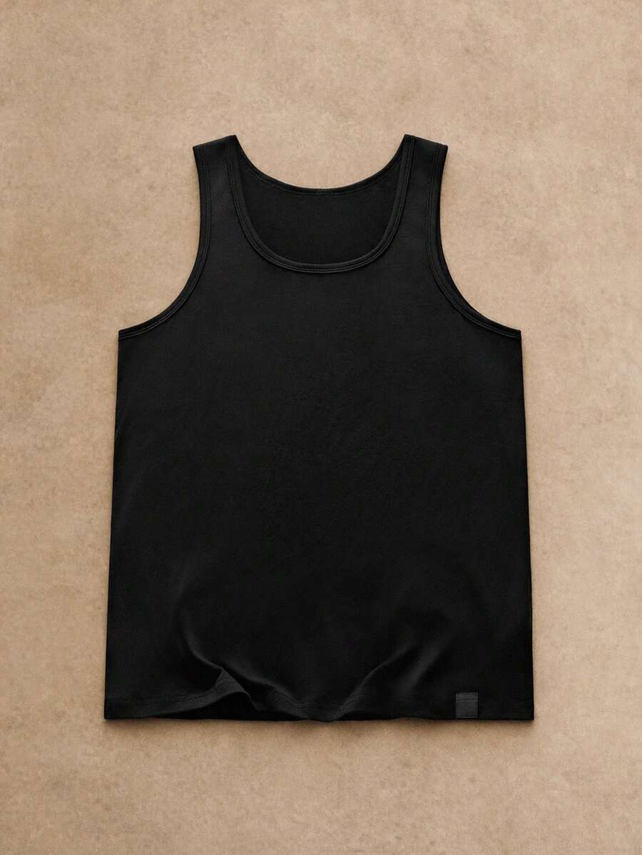 HIMLAND Men's Black Crew Neck Casual Versatile Tank Top - Black - View 1