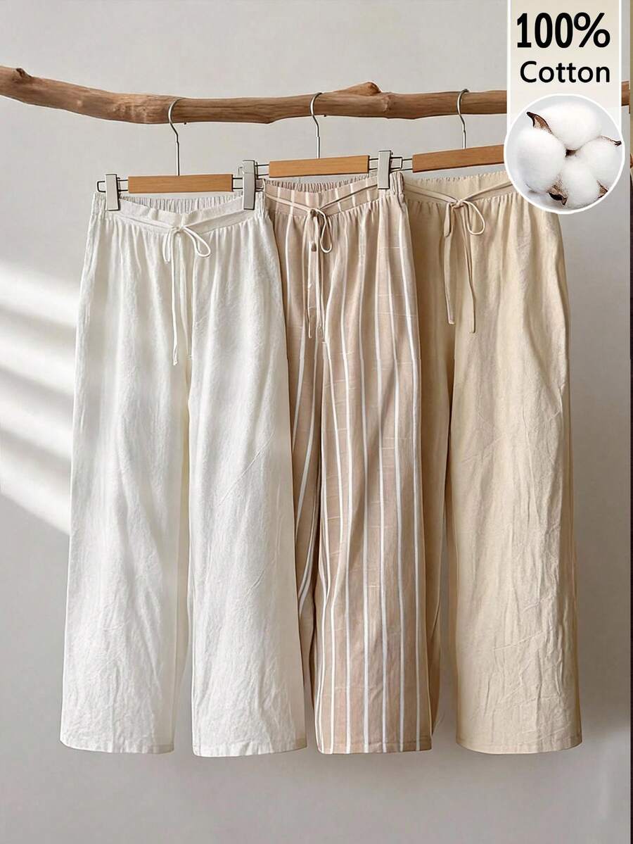 Tseoso Women's Drawstring Waist Casual Versatile Daily Wear Long Pants 3pcs Set - Multicolor - View 1