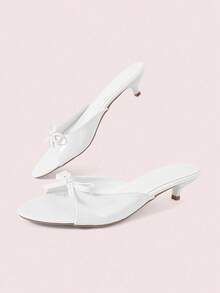 CUCCOO DOLLMOD Women's Shoes, Summer Gentle Style Sweet Style, White, Bow Stiletto, Slippers Kitten Heels - White - View 9