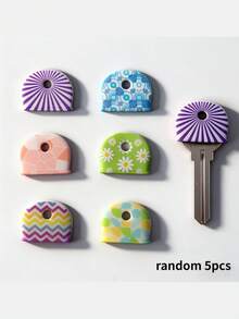 5PCS Random Color Floral Silicone Anti-Slip Creative Key Identifier Protective Cover Universal Fit Durable Flexible Easy To Identify For Home Office Door Keys Key Chain Accessories Key Organizer Decorative Funny Key Cap Set - multicolor - View 4