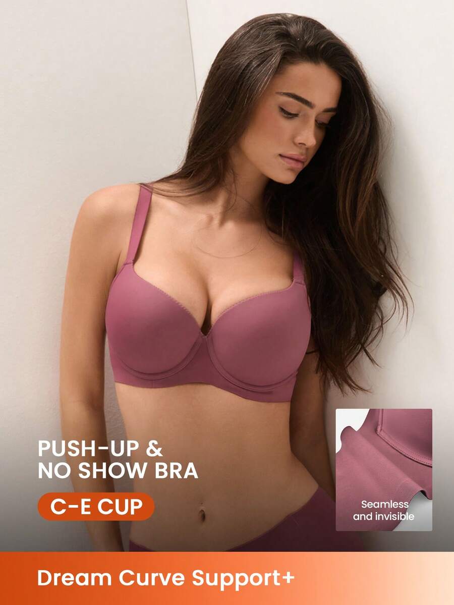 LUVLETTE Dream Curve Support+ Side Support Rose Color Underwire Push Up T-Shirt Basic Comfortable No-Show Seamless Must-Haves Bra - Rusty Rose - View 1