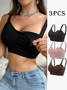 SHEIN 女款 2026 熱銷時尚舒適極簡純色高 CP 值高品質無縫孕婦哺乳內衣 3 件組 - 彩色 - 查看 5