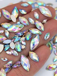 600PCS Various Sizes Acrylic Marquise Shape AB Coating Flatback 3D Non Hotfix Iridescent Shiny Rhinestones Nail Art Embellishments Wedding Decor Crafts DIY Jewelry Making Supplies - multicolor - View 5
