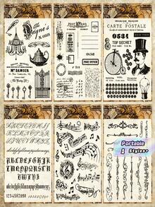 Handbook Transparent Silicone Stamp With Retro Background Base Stamp For DIY Decorative Handbooks, Rubber Stamp For Music Scores, Letters - 1set - View 1
