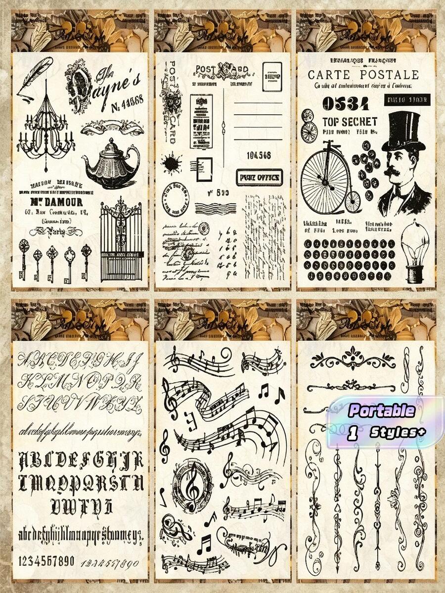 Handbook Transparent Silicone Stamp With Retro Background Base Stamp For DIY Decorative Handbooks, Rubber Stamp For Music Scores, Letters - 1set - View 1