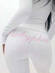 BABYPHAT PULL ON BOOTY LOGO FLARE LEGGINGS - White - View 1