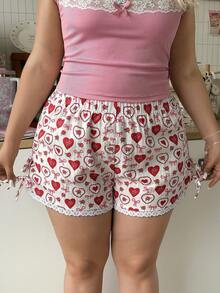 Slumberry CURVE Sweet & Cute Ins Heart & Bow Print Plus Size Short Pajamas - Multicolor - View 6