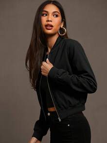 Siren Gaze Zip Up Wind Bomber Jacket In Fall/Winter - Black - View 8