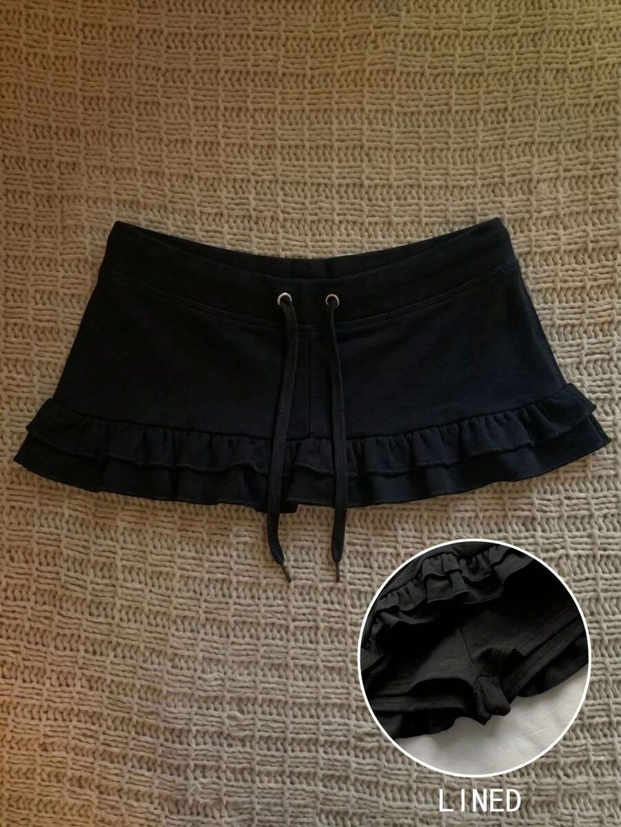 Attitoon Women's Casual Ultra Low Waist Bodycon Skirt, Y2K, Summer - Black - View 1