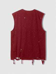 ROMWE MEN Street Life Men's Lips & Cross Print Sequin Tank Top - Red - View 2
