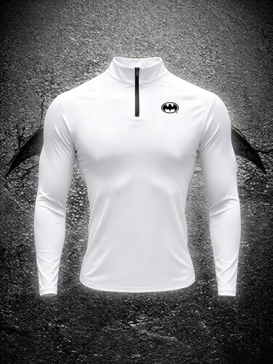 BATMAN X SHEIN RISE LYT Men's Solid Color Stand Collar Slim Fit Sports Jacket - White - View 1