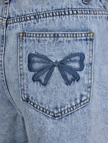 EMERY ROSE Women's Light Blue Bow Embroidery Distressed Raw Hem Non-Stretch Denim Shorts Vacation Summer Cute - Light Wash - View 5
