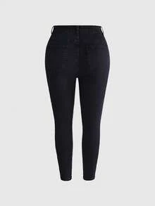 ROMWE Grunge Punk Plus Size Mori Style Floral Rabbit Butterfly Print Butt-Lifting Slimming Skinny Leg Jeans - Black - View 2