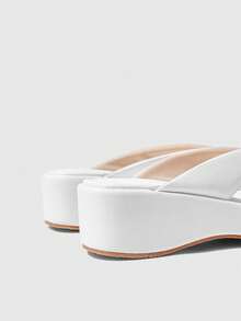 HighSole 春夏新款白色厚底坡跟夾腳拖鞋女鞋，防滑增高休閒舒適涼鞋，百搭款戶外海灘度假首選，居家必備夾腳拖 - 白色 - 查看 5