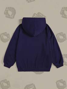 Betty Boop x SHEIN Plus Size Casual Fashionable Versatile Loose Drop Shoulder Drawstring Sweatshirt, Y2K Gradient Cartoon Print, Navy Blue, For Women In Autumn Winter Fall - Blue - View 2