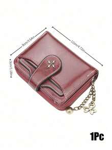 Muroi Mono 1Pc Zipper Coin Purse, Retro Oil-Wax Leather With Clover Chain Charm, Multi Card Slots, Lightweight Storage For Daily Errands. - Multicolor - View 17
