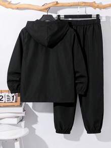 兒童青少年男孩半拉鍊連帽夾克與慢跑褲兩件套，休閒運動風，適合秋冬 - 彩色 - 查看 3