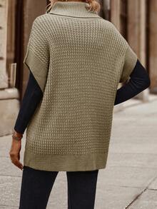 SHEIN Women's Solid Color High Neck Casual Versatile Daily Knit Vest - Khaki - View 2
