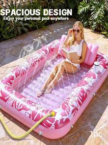 1pc Inflatable Pool Lounge Chair Sunbathing Float Bed With Spray Water Function Extra Large Adult Pool Float With Pillow Auto Spray Cooling 6 In 1 Air Mattress Raft For Pool Party Gift - Multicolor - View 15