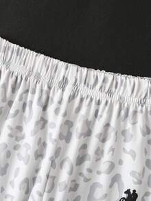 SHEIN Elladie kids 2件/套基礎休閒慵懶純色套裝，馬匹印花圓領短袖T恤搭配直筒長褲，適合日常/外出等多種場合，春季/夏季/四季皆宜 - 白色 - View 7